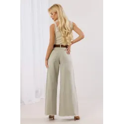 Jeansy wide leg z postrzępioną nogawką