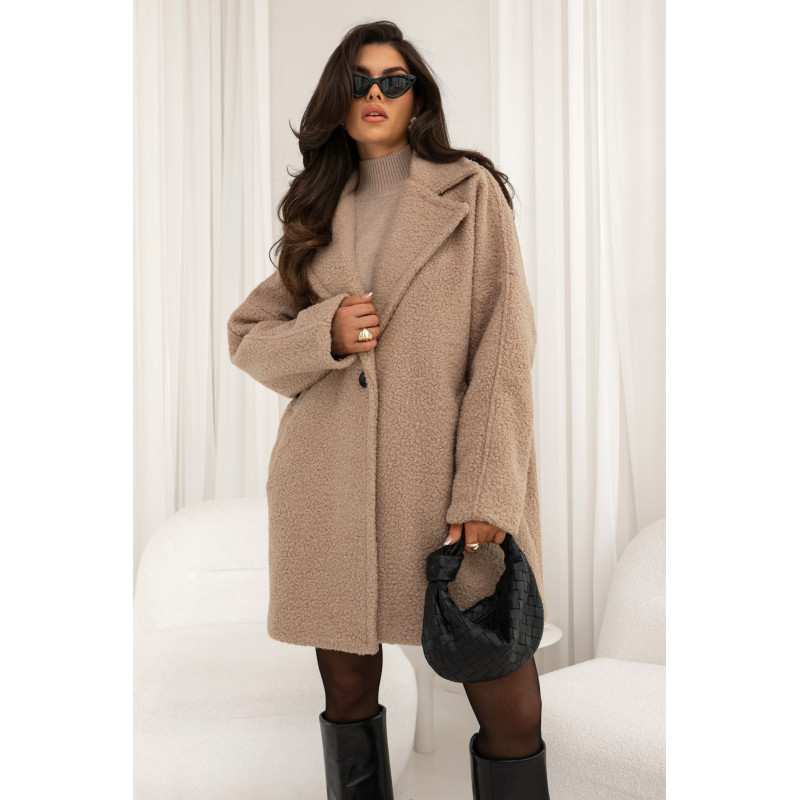 PŁASZCZ Z TKANINY BOUCLE O OVERSIZOWYM KROJU