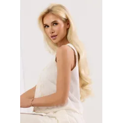 Lniany komplet z topem i spodniami z ażurowym haftem