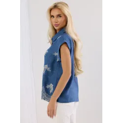 Koszula z krótkim rękawem z haftowanym wykończeniem