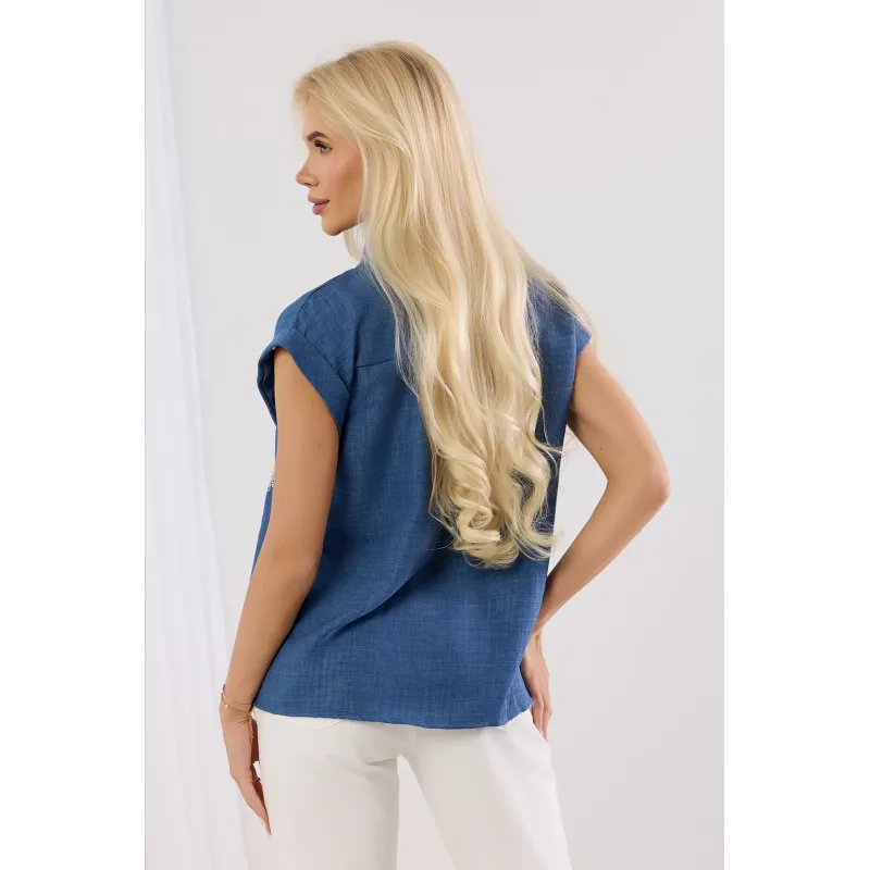 Koszula z krótkim rękawem z haftowanym wykończeniem