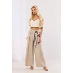 Wiskozowe spodnie typu palazzo z zakładkami