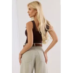 Prążkowany top z koronkowym wykończeniem | Hurtownia damska online