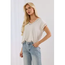 Bluzka z krótkim rękawem i ażurową wstawką
