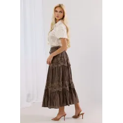 Długa spódnica warstwowa z haftem i falbanami