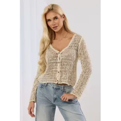 Krótki ażurowy kardigan z cekinami