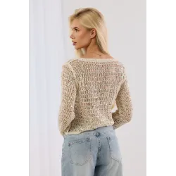 Krótki ażurowy kardigan z cekinami