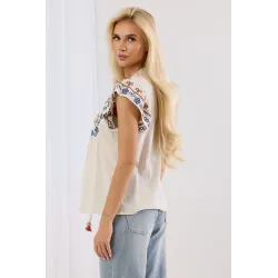 Bluzka boho z kolorowym haftem i chwostami