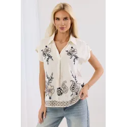 Lniana bluzka z haftem paisley