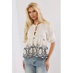 Bluzka boho z haftowanym dołem i podwójnym wiązaniem