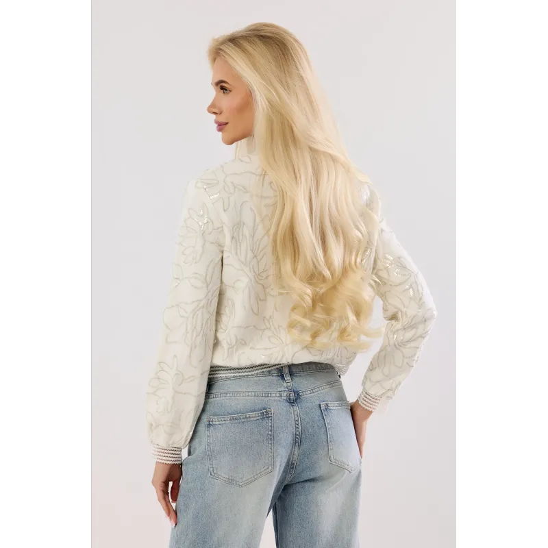 Bluza bomberka z haftem i cekinami