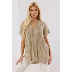 Długa błyszcząca bluzka z warkoczowym splotem