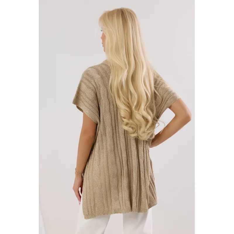 Długa błyszcząca bluzka z warkoczowym splotem