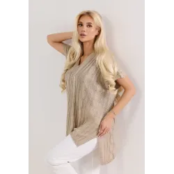 Długa błyszcząca bluzka z warkoczowym splotem