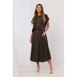 Komplet z bluzką z naszyjnikiem i spódnicą midi z paskiem