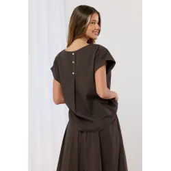 Komplet z bluzką z naszyjnikiem i spódnicą midi z paskiem