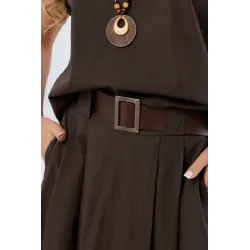 Komplet z bluzką z naszyjnikiem i spódnicą midi z paskiem