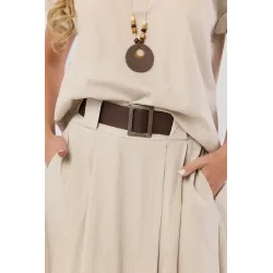 Komplet z bluzką z naszyjnikiem i spódnicą midi z paskiem