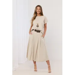 Komplet z bluzką z naszyjnikiem i spódnicą midi z paskiem