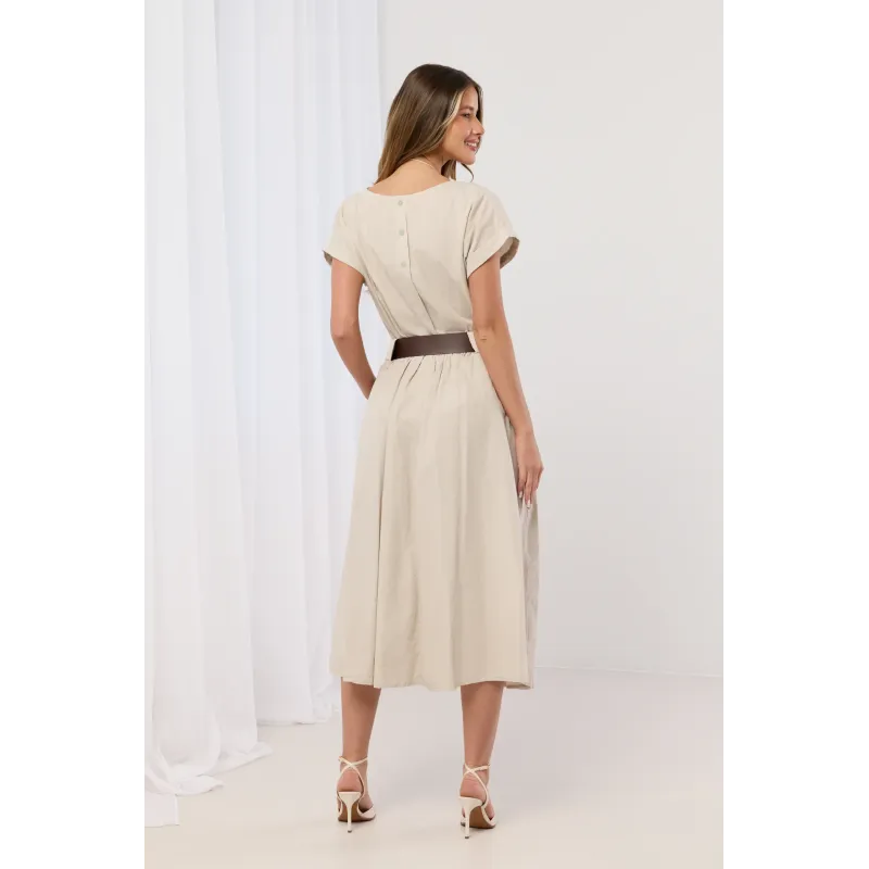 Komplet z bluzką z naszyjnikiem i spódnicą midi z paskiem
