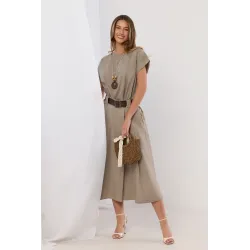 Komplet z bluzką z naszyjnikiem i spódnicą midi z paskiem