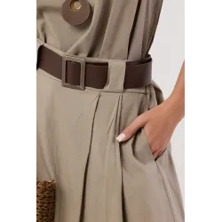 Komplet z bluzką z naszyjnikiem i spódnicą midi z paskiem