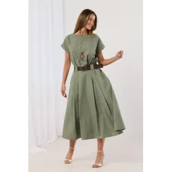 Komplet z bluzką z naszyjnikiem i spódnicą midi z paskiem