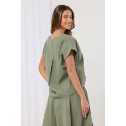 Komplet z bluzką z naszyjnikiem i spódnicą midi z paskiem