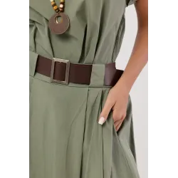 Komplet z bluzką z naszyjnikiem i spódnicą midi z paskiem