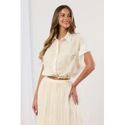 Komplet boho z haftem z koszulą i spódnicą midi