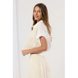 Komplet boho z haftem z koszulą i spódnicą midi