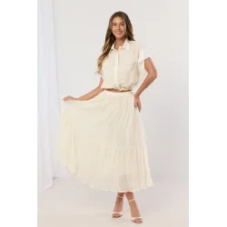 Komplet boho z haftem z koszulą i spódnicą midi