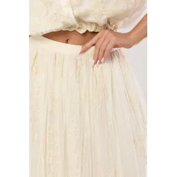 Komplet boho z haftem z koszulą i spódnicą midi