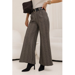 SPODNIE W JODEŁKĘ Z SZEROKĄ NOGAWKĄ I PASKIEM