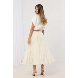 Komplet boho z haftem z koszulą i spódnicą midi