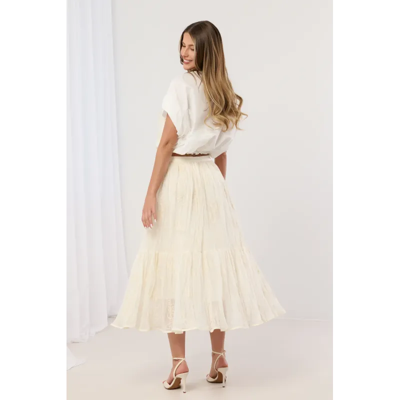 Komplet boho z haftem z koszulą i spódnicą midi