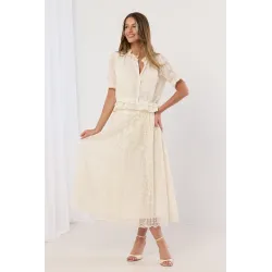 Ażurowy komplet z bluzką z falbanką i spódnicą maxi