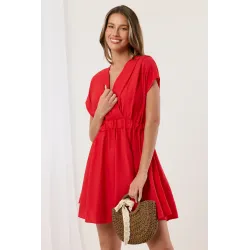 Sukienka mini z kopertowym dekoltem i gumką w talii