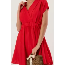 Sukienka mini z kopertowym dekoltem i gumką w talii