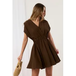 Sukienka mini z kopertowym dekoltem i gumką w talii