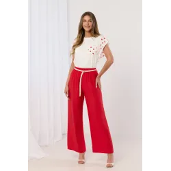 Szerokie spodnie palazzo z plecionym paskiem