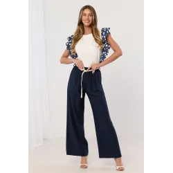 Szerokie spodnie palazzo z plecionym paskiem