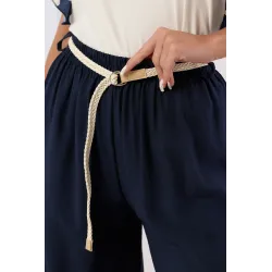 Szerokie spodnie palazzo z plecionym paskiem