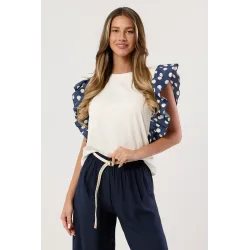 Bluzka z szerokimi rękawami z falbankami w grochy