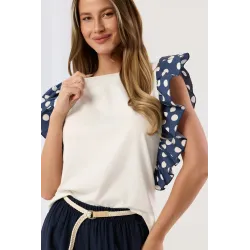 Bluzka z szerokimi rękawami z falbankami w grochy