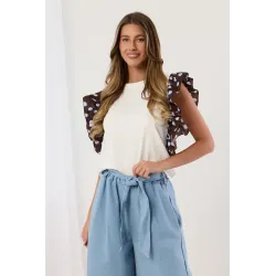 Bluzka z szerokimi rękawami z falbankami w grochy