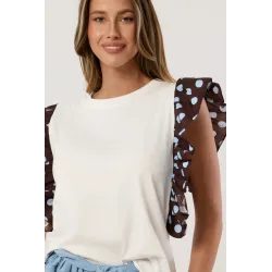 Bluzka z szerokimi rękawami z falbankami w grochy