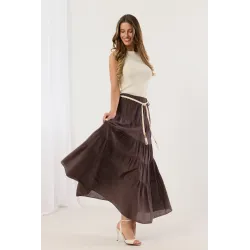 Długa spódnica warstwowa z ozdobnym sznurkiem