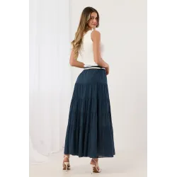Długa spódnica warstwowa z ozdobnym sznurkiem