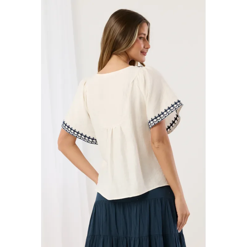 Bluzka boho z luźnymi rękawami i haftem